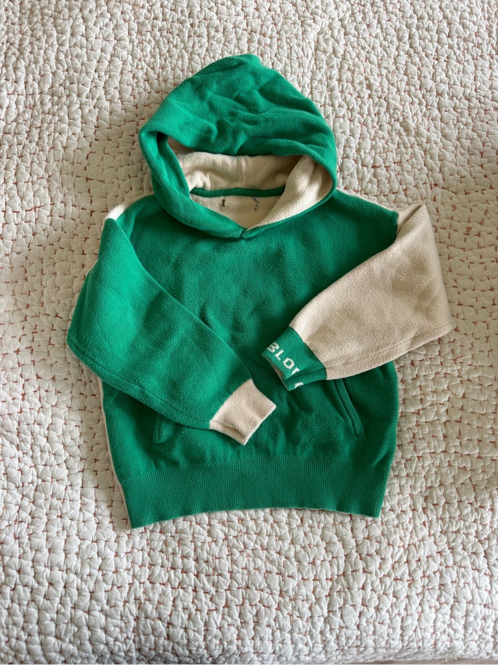 Kids Green and Cream Hooded Pullover Sweatshirt